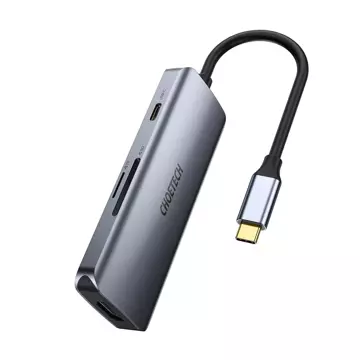 Choetech 7w1 wielofunkcyjny HUB USB Typ C - 3x USB 3.2 Gen 1 / czytnik kart SD i TF / HDMI 4K 30Hz / USB Typ C szary (HUB-M19 gray)