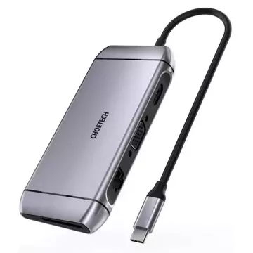 Choetech 9w1 wielofunkcyjny HUB USB Typ C - 3x USB 3.2 Gen 1 / czytnik kart SD i TF / HDMI 4K 30Hz / VGA Full HD 60Hz / USB Typ C / RJ45 szary (HUB-M15 gray)