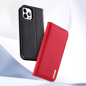 Dux Ducis Hivo skórzane etui z klapką pokrowiec ze skóry naturalnej portfel na karty i dokumenty iPhone 14 Pro Max czarny