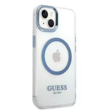 Eti na telefon Guess GUHMP14MHTRMB do Apple iPhone 14 Plus 6,7" niebieski/blue hard case Metal Outline Magsafe