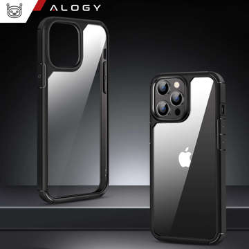 Etui Case do iPhone 14 Pro Max + zestaw 4 szkieł 5w1 pancerne 360 Alogy Hybrid 2x Szkło na ekran +2x obiektyw czarno-przezroczyste