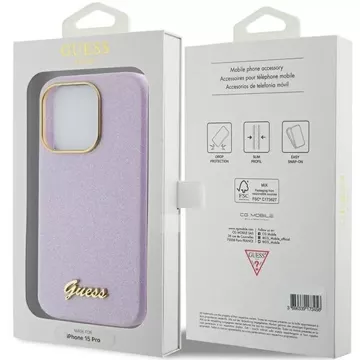 Etui Guess GUHCP15LPGMCSL do iPhone 15 Pro 6.1" liliowy/lilac hardcase Glitter Glossy Script