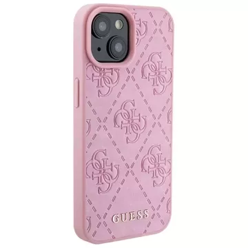 Etui Guess GUHCP15SP4EPMP do iPhone 15 6.1" różowy/pink hardcase Leather 4G Stamped