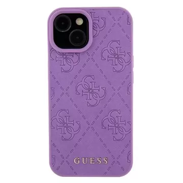 Etui Guess GUHCP15SP4EPMU do iPhone 15 6.1" fioletowy/light purple hardcase Leather 4G Stamped