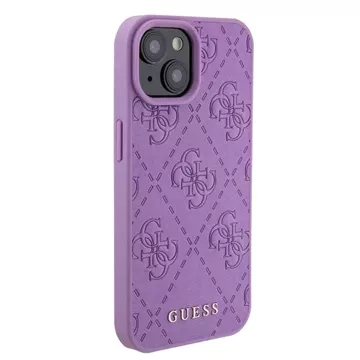 Etui Guess GUHCP15SP4EPMU do iPhone 15 6.1" fioletowy/light purple hardcase Leather 4G Stamped