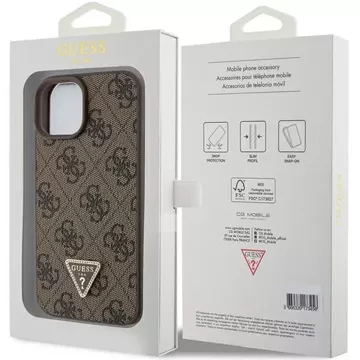 Etui Guess GUHCP15SP4TDPW do iPhone 15 6.1" brązowy/brown hardcase Leather 4G Triangle Strass