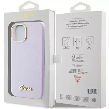 Etui Guess GUHCP15SPGMCSL do iPhone 15 6.1" liliowy/lilac hardcase Glitter Glossy Script