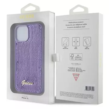 Etui Guess GUHCP15SPSFDGSU do iPhone 15 6.1" fioletowy/purple hardcase Sequin Script Metal