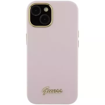 Etui Guess GUHCP15SSMBSLP do iPhone 15 6.1" różowy/pink hardcase Silicone Script Metal Logo & Frame