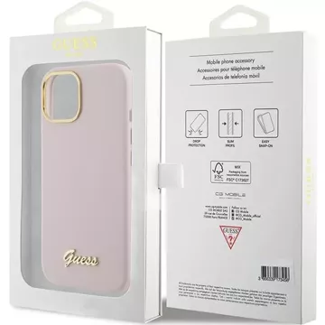 Etui Guess GUHCP15SSMBSLP do iPhone 15 6.1" różowy/pink hardcase Silicone Script Metal Logo & Frame