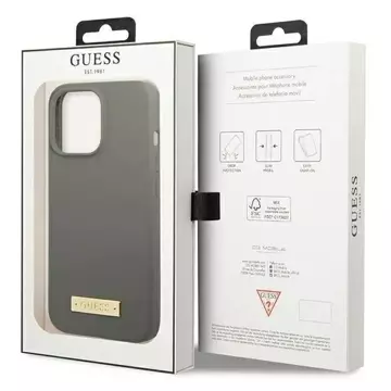 Etui Guess GUHMP13XSPLG  do Apple iPhone 13 Pro Max 6,7" szary/grey hard case Silicone Logo Plate MagSafe