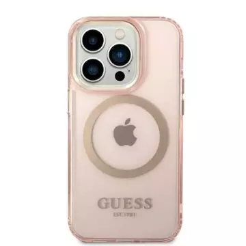 Etui Guess GUHMP14LHTCMP do Apple iPhone 14 Pro 6,1" różowy/pink hard case Gold Outline Translucent MagSafe