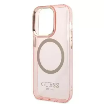 Etui Guess GUHMP14LHTCMP do Apple iPhone 14 Pro 6,1" różowy/pink hard case Gold Outline Translucent MagSafe