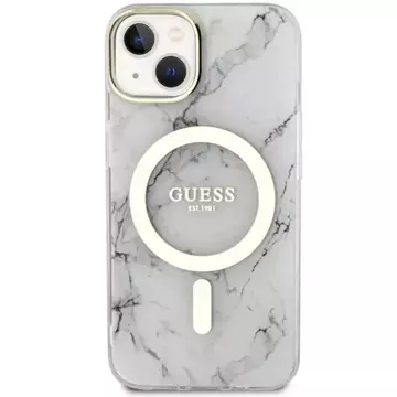 Etui Guess GUHMP14SPCUMAH do iPhone 14 6.1" biały/white hardcase Marble MagSafe