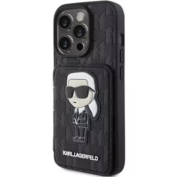 Etui Karl Lagerfeld KLHCP15LSAKKNSCK do iPhone 15 Pro 6.1" czarny/black hardcase Saffiano Cardslots and Stand Monogram Ikonik Patch