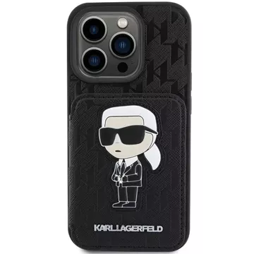 Etui Karl Lagerfeld KLHCP15LSAKKNSCK do iPhone 15 Pro 6.1" czarny/black hardcase Saffiano Cardslots and Stand Monogram Ikonik Patch