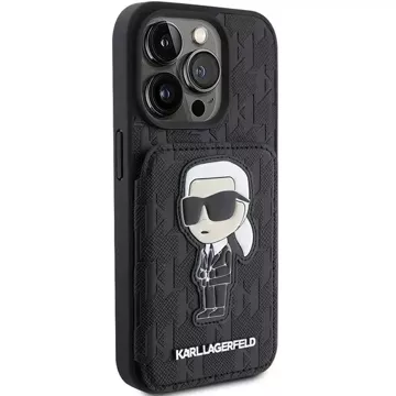 Etui Karl Lagerfeld KLHCP15LSAKKNSCK do iPhone 15 Pro 6.1" czarny/black hardcase Saffiano Cardslots and Stand Monogram Ikonik Patch