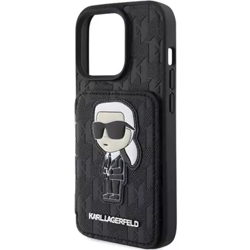 Etui Karl Lagerfeld KLHCP15LSAKKNSCK do iPhone 15 Pro 6.1" czarny/black hardcase Saffiano Cardslots and Stand Monogram Ikonik Patch