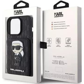 Etui Karl Lagerfeld KLHCP15LSAKKNSCK do iPhone 15 Pro 6.1" czarny/black hardcase Saffiano Cardslots and Stand Monogram Ikonik Patch