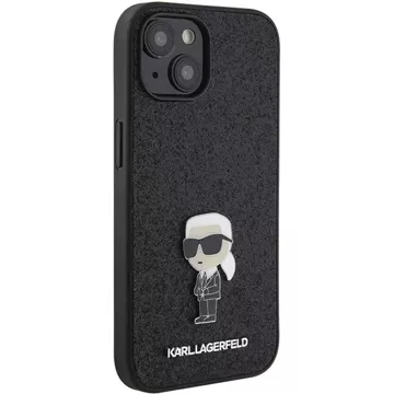 Etui Karl Lagerfeld KLHCP15SGKNPSK do iPhone 15 6.1" czarny/black hardcase Fixed Glitter Ikonik Logo Metal Pin