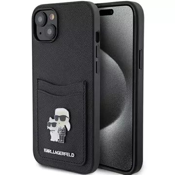 Etui Karl Lagerfeld KLHCP15SSAPKCNPK do iPhone 15 6.1" czarny/black hardcase Saffiano Cardslot Karl&Choupette Metal Pin