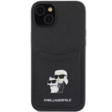 Etui Karl Lagerfeld KLHCP15SSAPKCNPK do iPhone 15 6.1" czarny/black hardcase Saffiano Cardslot Karl&Choupette Metal Pin