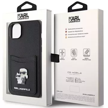 Etui Karl Lagerfeld KLHCP15SSAPKCNPK do iPhone 15 6.1" czarny/black hardcase Saffiano Cardslot Karl&Choupette Metal Pin