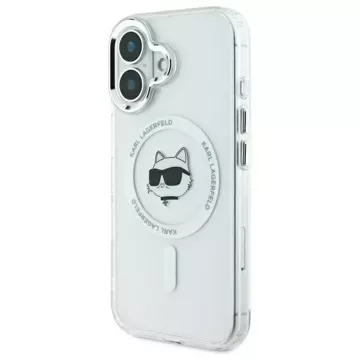 Etui Karl Lagerfeld  do iPhone 16 6.1" Biały Hardcase IML Metal Choupette Head MagSafe