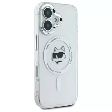 Etui Karl Lagerfeld  do iPhone 16 6.1" Biały Hardcase IML Metal Choupette Head MagSafe