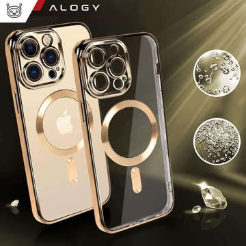 Etui MagSafe Case do Apple iPhone 14 Pro Max Alogy Glamour Luxury Ring obudowa Złote przezroczyste + Szkło