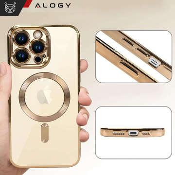 Etui MagSafe Case do Apple iPhone 14 Pro Max Alogy Glamour Luxury Ring obudowa Złote przezroczyste + Szkło