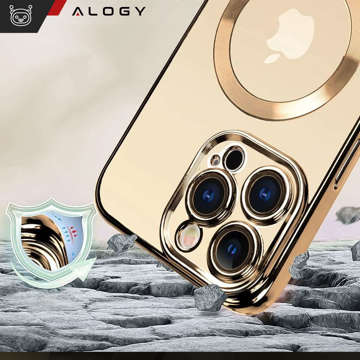 Etui MagSafe Case do Apple iPhone 14 Pro Max Alogy Glamour Luxury Ring obudowa Złote przezroczyste + Szkło