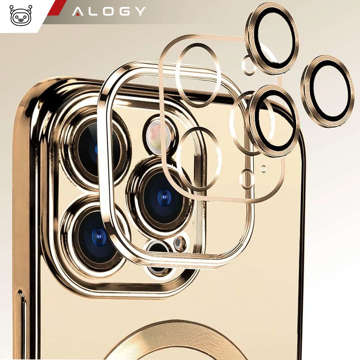 Etui MagSafe Case do Apple iPhone 14 Pro Max Alogy Glamour Luxury Ring obudowa Złote przezroczyste + Szkło