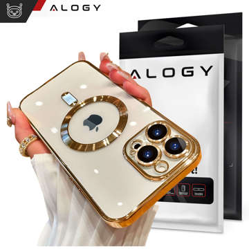 Etui MagSafe Case do Apple iPhone 14 Pro Max Alogy Glamour Luxury Ring obudowa Złote przezroczyste + Szkło