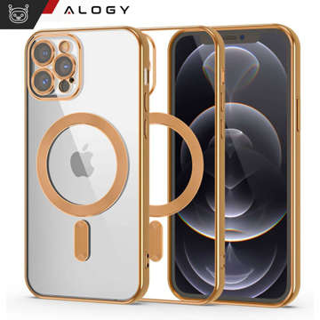 Etui MagSafe Case do Apple iPhone 14 Pro Max Alogy Glamour Luxury Ring obudowa Złote przezroczyste + Szkło