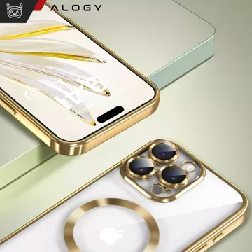 Etui MagSafe Case do Apple iPhone 16 Pro Max Alogy Glamour Luxury Ring obudowa złoto-przezroczyste