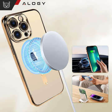 Etui MagSafe Case do iPhone 13 Pro Alogy Glamour Luxury Ring obudowa Złoto-przezroczyste + Szkło