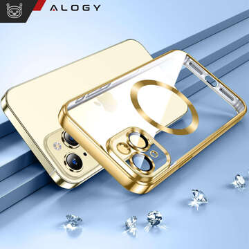 Etui MagSafe Case do iPhone 15 Glamour Luxury obudowa Slim Ring Alogy Złoty przezroczysty + Szkło