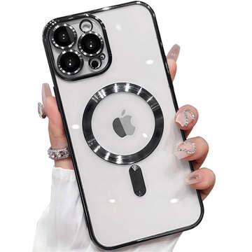 Etui MagSafe Case do iPhone 15 Pro Glamour Luxury obudowa Slim Ring Alogy Czarne przezroczyste