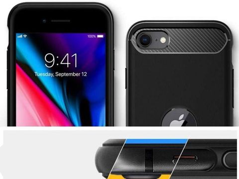 Etui Spigen Rugged Armor do Apple iPhone SE 2022/2020 Matte Black + Szkło Alogy