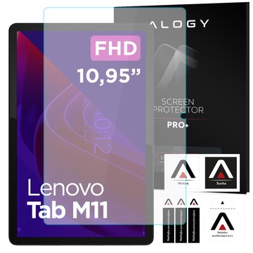 Etui + Szkło do Lenovo Tab K11E / M11 10.95" TB330FU/TB330XU/TB331FC stojak pokrowiec obudowa z klapką na tablet Case Alogy Granatowe + Rysik Gratis