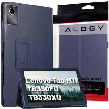 Etui + Szkło do Lenovo Tab K11E / M11 10.95" TB330FU/TB330XU/TB331FC stojak pokrowiec obudowa z klapką na tablet Case Alogy Granatowe + Rysik Gratis