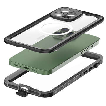 Etui Wodoodporne Alogy IP68 Case z przezroczystym tyłem Pancerna obudowa 360 do MagSafe do Apple iPhone 14 Pro