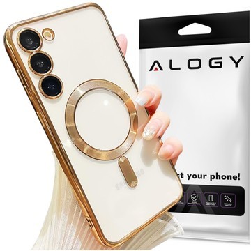 Etui do Samsung Galaxy S24+ Plus Mag Safe Glamour Case Ring obudowa ochrona aparatów Alogy Złote przezroczyste + Szkło