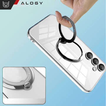 Etui do Samsung Galaxy S24+ Plus obudowa magnetyczne Ring Mag Safe Clear magnes do uchwytu Alogy Czarne przezroczyste + Szkło