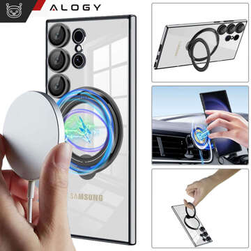 Etui do Samsung Galaxy S24 Ultra obudowa magnetyczne Ring Mag Safe Clear magnes do uchwytu Alogy Czarne przezroczyste