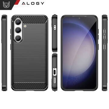 Etui do Samsung Galaxy S24 pancerne plecki obudowa na telefon case Alogy Carbon Silicone czarne + Szkło