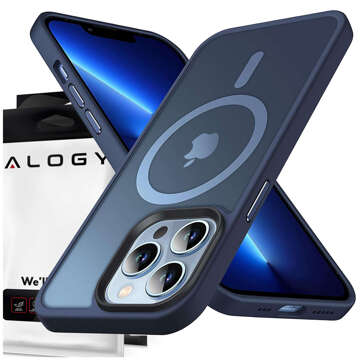 Etui do iPhone 13 Pro Max MagSafe Matt Case Cover matowe obudowa Alogy Ring pancerne na telefon Granatowe + Szkło