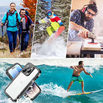 Etui do iPhone 14 Pro Max wodoodporne pancerne 360 Case Hybrid ochrona aparatu obiektywów IP68 Waterproof czarne