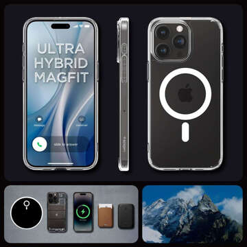 Etui do iPhone 15 Pro Max Spigen Ultra Hybrid MagFit do MagSafe obudowa ochronna na telefon White + Szkło